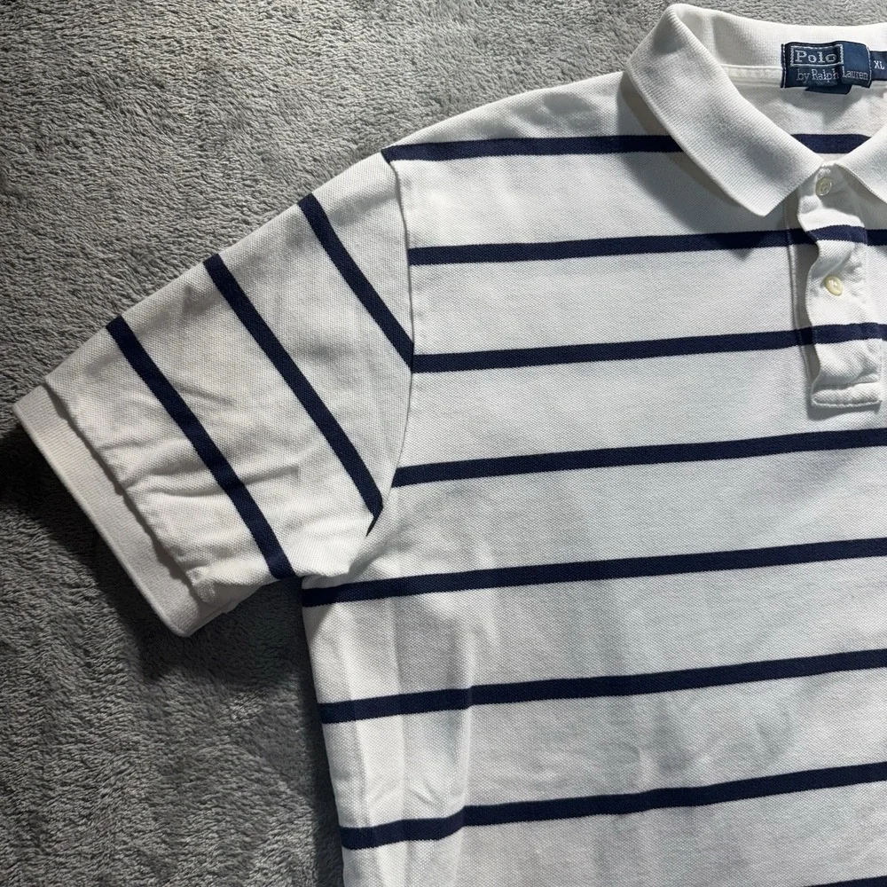 Polo Ralph Lauren Polo Shirt Mens XL White Blue Striped Preppy Casual